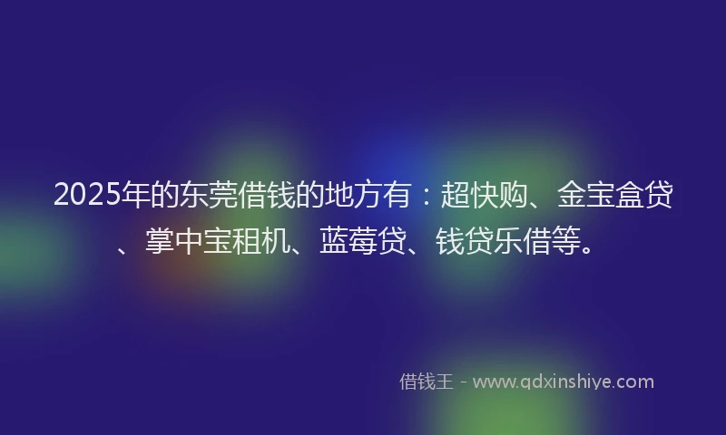2025年的东莞借钱的地方有：超快购、金宝盒贷、掌中宝租机、蓝莓贷、钱贷乐借等。