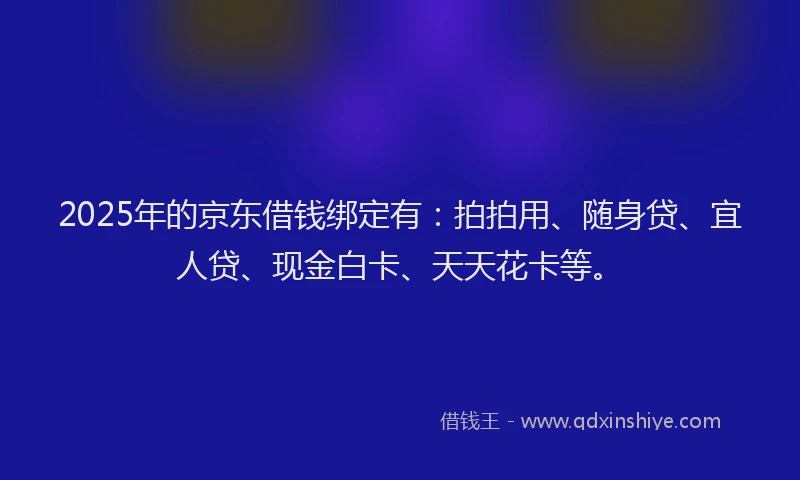 2025年的京东借钱绑定有：拍拍用、随身贷、宜人贷、现金白卡、天天花卡等。