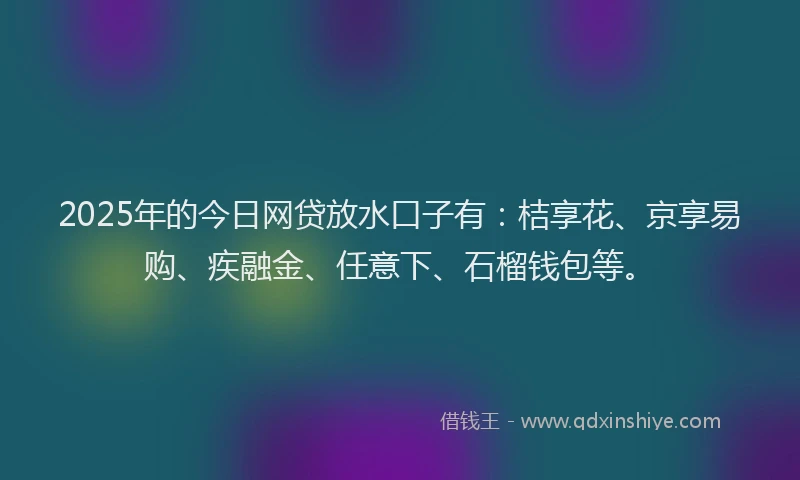 2025年的今日网贷放水口子有：桔享花、京享易购、疾融金、任意下、石榴钱包等。