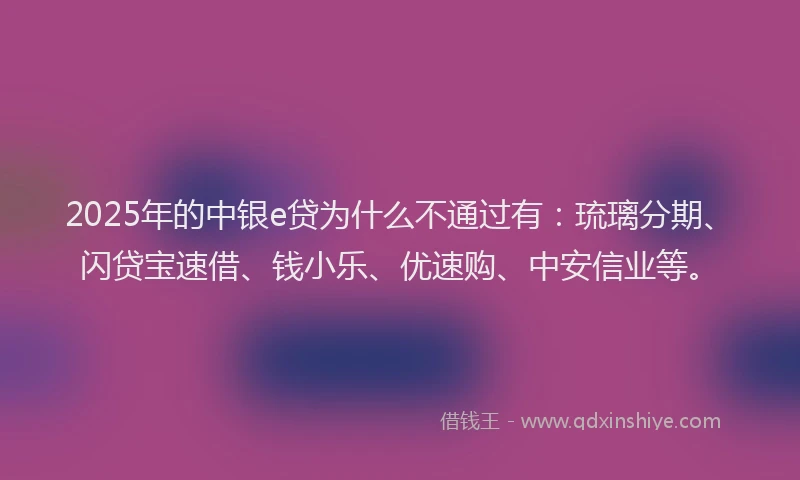 2025年的中银e贷为什么不通过有：琉璃分期、闪贷宝速借、钱小乐、优速购、中安信业等。