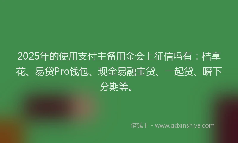2025年的使用支付主备用金会上征信吗有：桔享花、易贷Pro钱包、现金易融宝贷、一起贷、瞬下分期等。