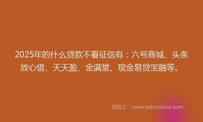 2025年的什么贷款不看征信有：六号商城、头条放心借、天天盈、金满堂、现金易贷宝融等。