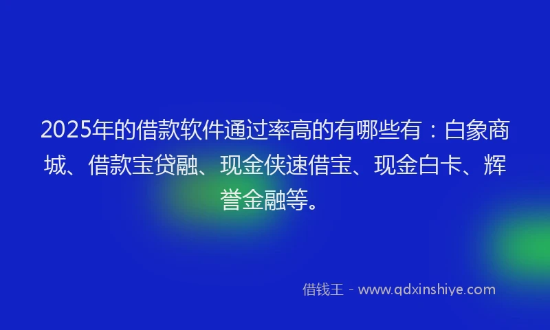 2025年的借款软件通过率高的有哪些有：白象商城、借款宝贷融、现金侠速借宝、现金白卡、辉誉金融等。
