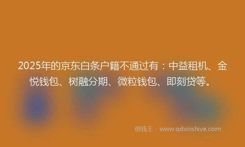 2025年的京东白条户籍不通过有：中益租机、金悦钱包、树融分期、微粒钱包、即刻贷等。