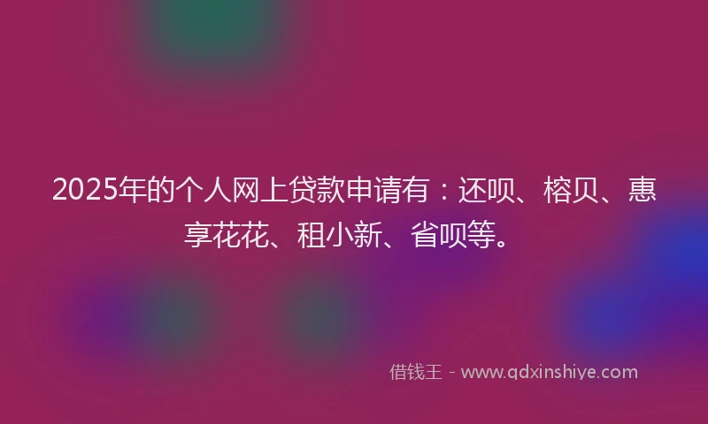 2025年的个人网上贷款申请有:还呗、榕贝、惠享花花、租小新、省呗等。