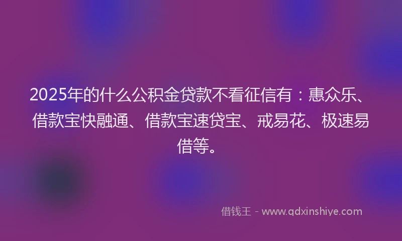 2025年的什么公积金贷款不看征信有：惠众乐、借款宝快融通、借款宝速贷宝、戒易花、极速易借等。