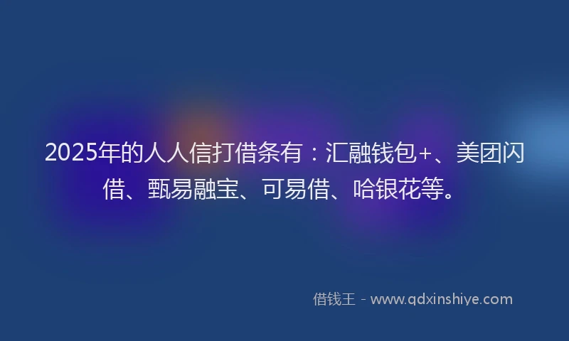 2025年的人人信打借条有：汇融钱包+、美团闪借、甄易融宝、可易借、哈银花等。