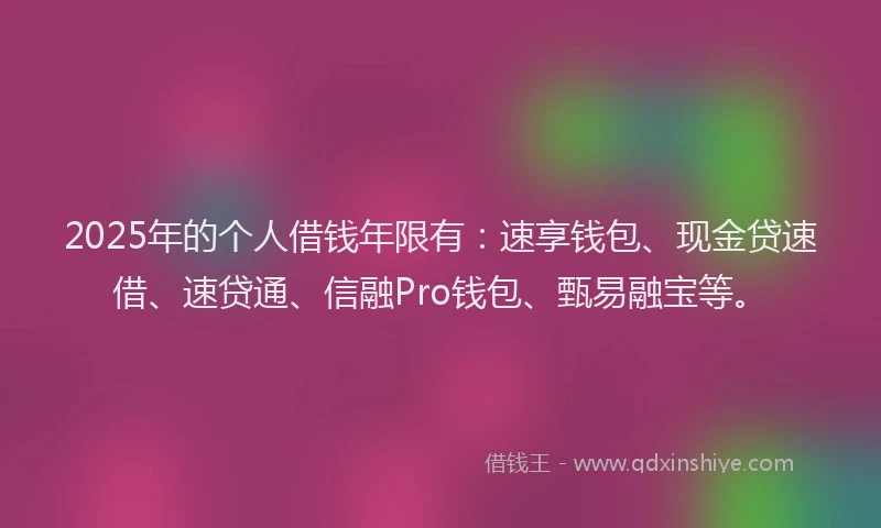 2025年的个人借钱年限有：速享钱包、现金贷速借、速贷通、信融Pro钱包、甄易融宝等。