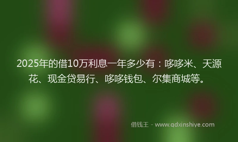 2025年的借10万利息一年多少有：哆哆米、天源花、现金贷易行、哆哆钱包、尔集商城等。