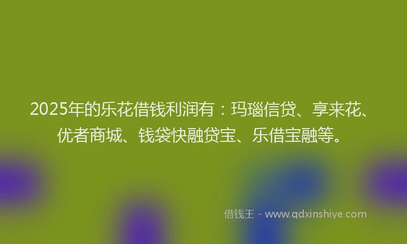 2025年的乐花借钱利润有：玛瑙信贷、享来花、优者商城、钱袋快融贷宝、乐借宝融等。