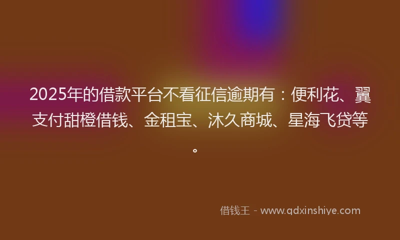 2025年的借款平台不看征信逾期有：便利花、翼支付甜橙借钱、金租宝、沐久商城、星海飞贷等。