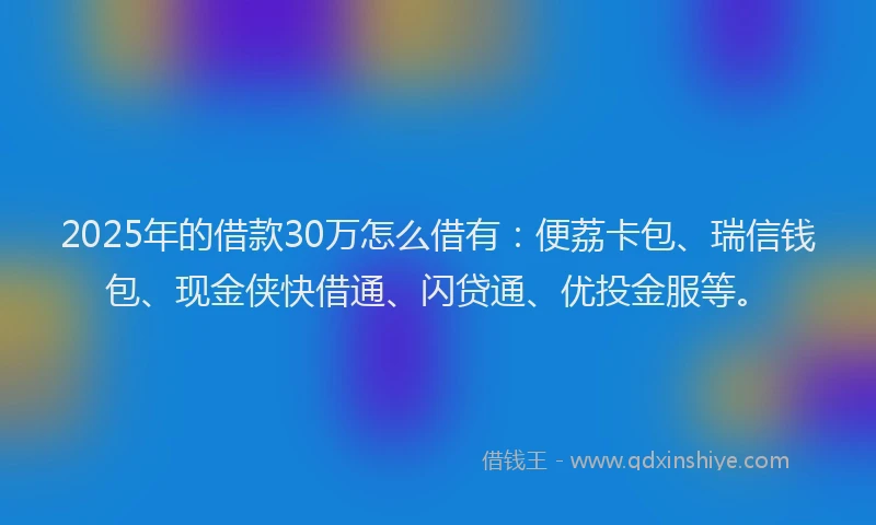 2025年的借款30万怎么借有：便荔卡包、瑞信钱包、现金侠快借通、闪贷通、优投金服等。