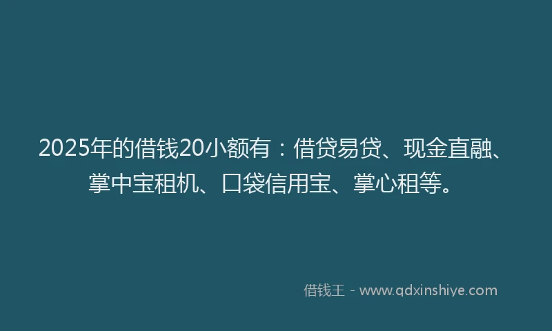 2025年的借钱20小额有：借贷易贷、现金直融、掌中宝租机、口袋信用宝、掌心租等。