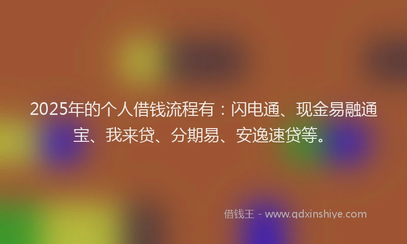 2025年的个人借钱流程有：闪电通、现金易融通宝、我来贷、分期易、安逸速贷等。