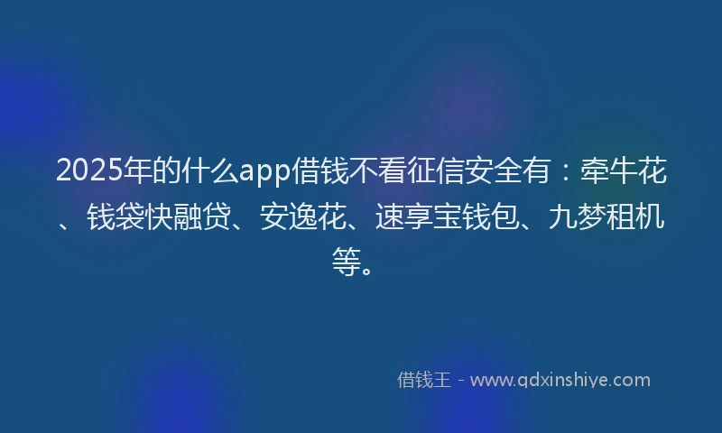 2025年的什么app借钱不看征信安全有：牵牛花、钱袋快融贷、安逸花、速享宝钱包、九梦租机等。