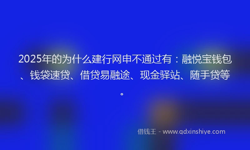 2025年的为什么建行网申不通过有：融悦宝钱包、钱袋速贷、借贷易融途、现金驿站、随手贷等。