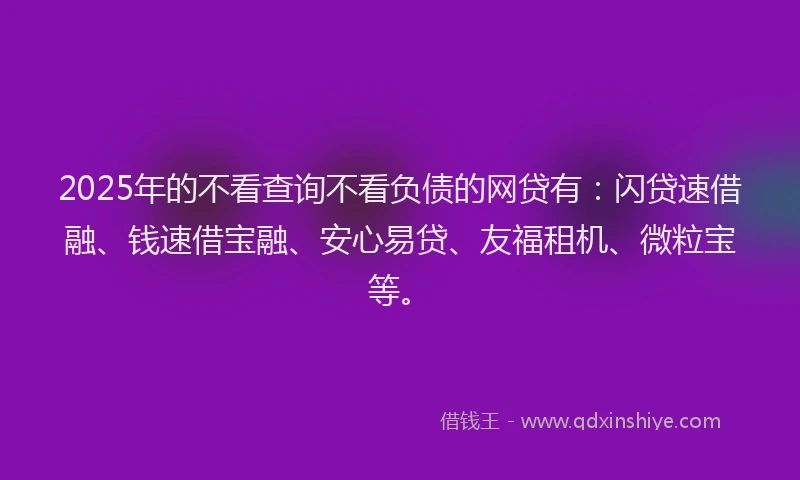 2025年的不看查询不看负债的网贷有：闪贷速借融、钱速借宝融、安心易贷、友福租机、微粒宝等。