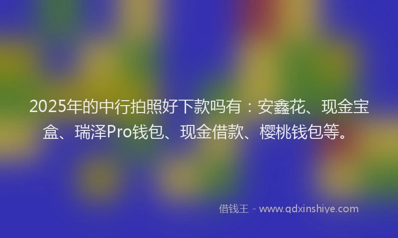 2025年的中行拍照好下款吗有：安鑫花、现金宝盒、瑞泽Pro钱包、现金借款、樱桃钱包等。