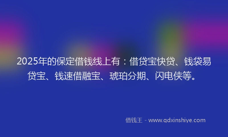 2025年的保定借钱线上有：借贷宝快贷、钱袋易贷宝、钱速借融宝、琥珀分期、闪电侠等。