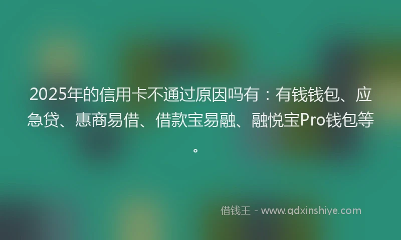 2025年的信用卡不通过原因吗有：有钱钱包、应急贷、惠商易借、借款宝易融、融悦宝Pro钱包等。