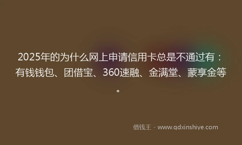 2025年的为什么网上申请信用卡总是不通过有：有钱钱包、团借宝、360速融、金满堂、蒙享金等。