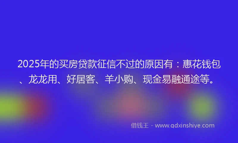 2025年的买房贷款征信不过的原因有：惠花钱包、龙龙用、好居客、羊小购、现金易融通途等。
