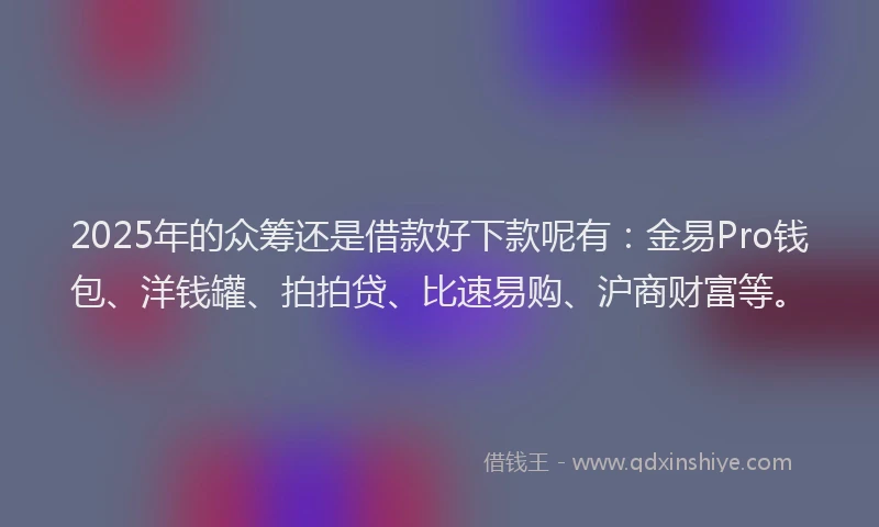 2025年的众筹还是借款好下款呢有：金易Pro钱包、洋钱罐、拍拍贷、比速易购、沪商财富等。
