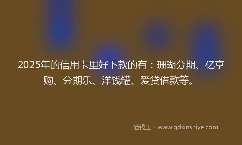 2025年的信用卡里好下款的有：珊瑚分期、亿享购、分期乐、洋钱罐、爱贷借款等。