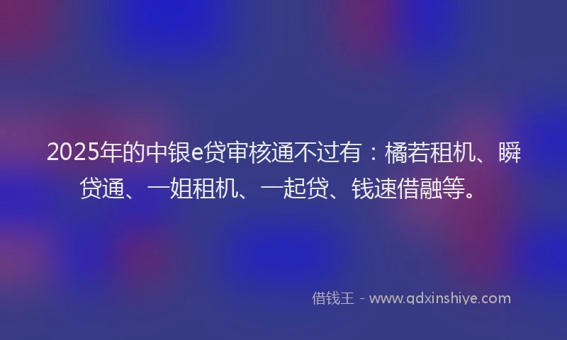 2025年的中银e贷审核通不过有：橘若租机、瞬贷通、一姐租机、一起贷、钱速借融等。