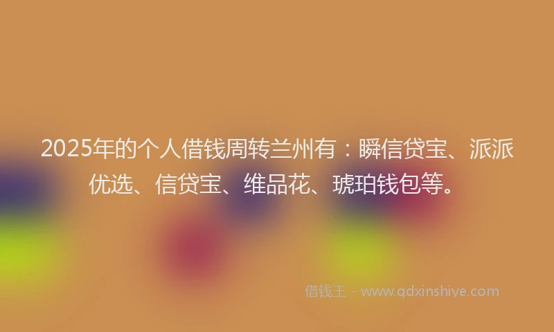2025年的个人借钱周转兰州有：瞬信贷宝、派派优选、信贷宝、维品花、琥珀钱包等。