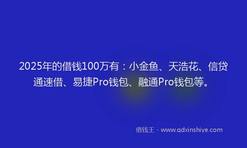 2025年的借钱100万有：小金鱼、天浩花、信贷通速借、易捷Pro钱包、融通Pro钱包等。