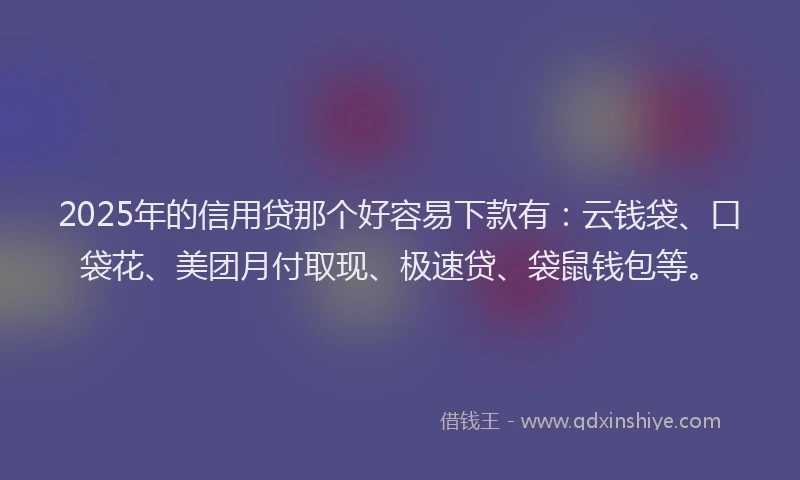 2025年的信用贷那个好容易下款有：云钱袋、口袋花、美团月付取现、极速贷、袋鼠钱包等。