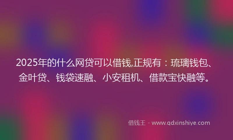 2025年的什么网贷可以借钱,正规有：琉璃钱包、金叶贷、钱袋速融、小安租机、借款宝快融等。
