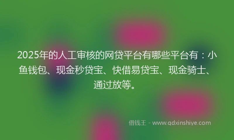 2025年的人工审核的网贷平台有哪些平台有：小鱼钱包、现金秒贷宝、快借易贷宝、现金骑士、通过放等。