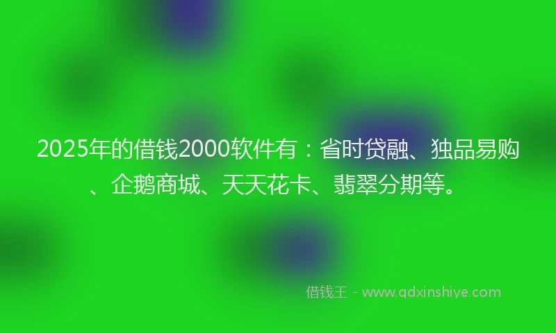 2025年的借钱2000软件有：省时贷融、独品易购、企鹅商城、天天花卡、翡翠分期等。