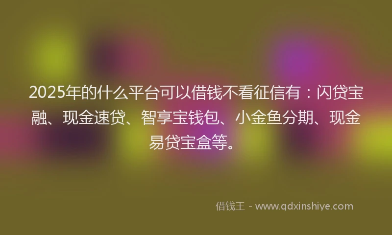 2025年的什么平台可以借钱不看征信有：闪贷宝融、现金速贷、智享宝钱包、小金鱼分期、现金易贷宝盒等。