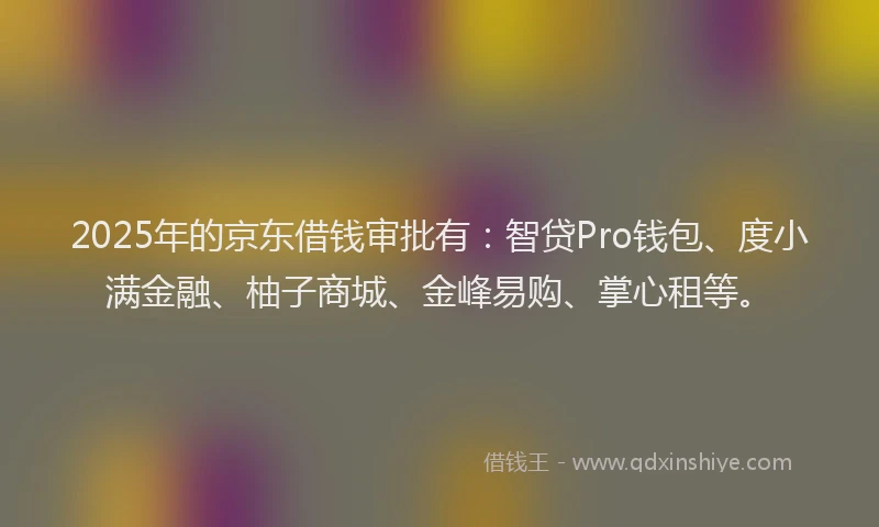 2025年的京东借钱审批有：智贷Pro钱包、度小满金融、柚子商城、金峰易购、掌心租等。