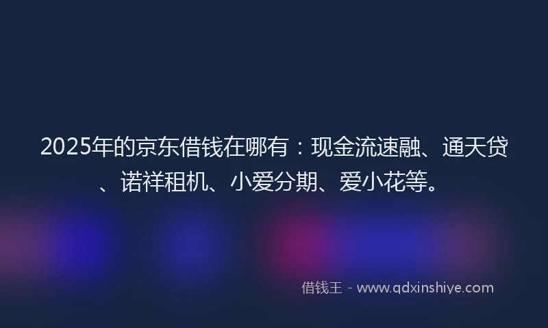2025年的京东借钱在哪有：现金流速融、通天贷、诺祥租机、小爱分期、爱小花等。