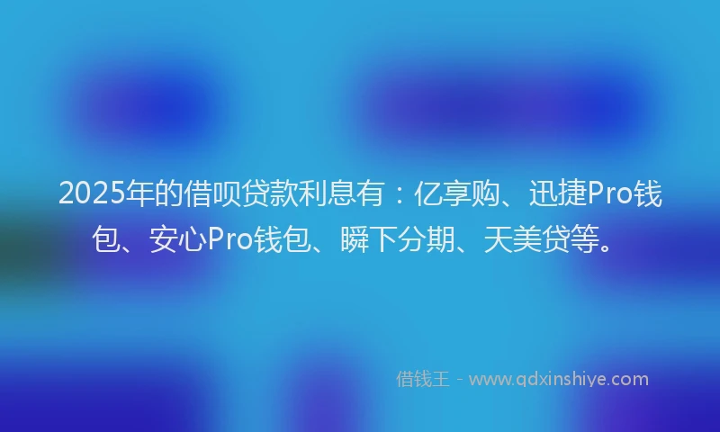 2025年的借呗贷款利息有：亿享购、迅捷Pro钱包、安心Pro钱包、瞬下分期、天美贷等。