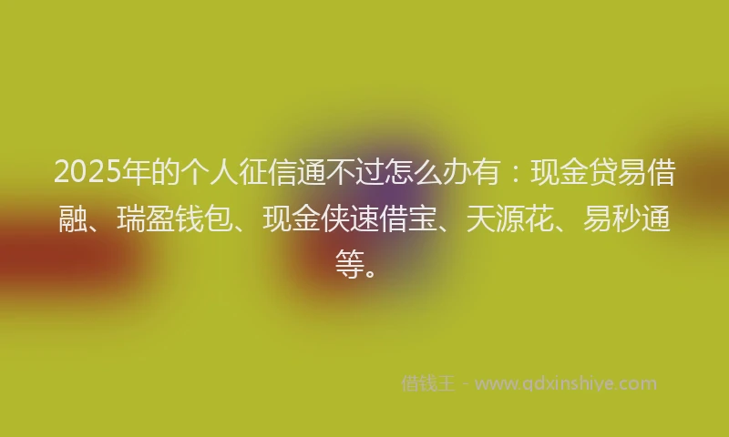 2025年的个人征信通不过怎么办有：现金贷易借融、瑞盈钱包、现金侠速借宝、天源花、易秒通等。