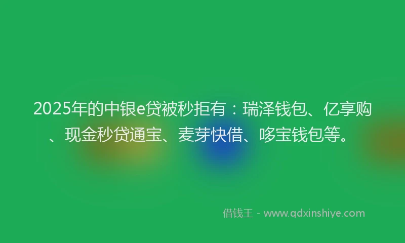 2025年的中银e贷被秒拒有：瑞泽钱包、亿享购、现金秒贷通宝、麦芽快借、哆宝钱包等。