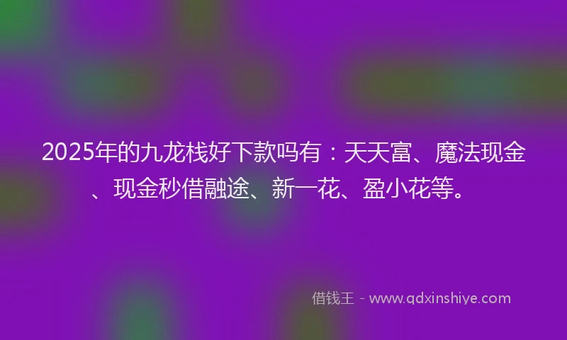 2025年的九龙栈好下款吗有：天天富、魔法现金、现金秒借融途、新一花、盈小花等。
