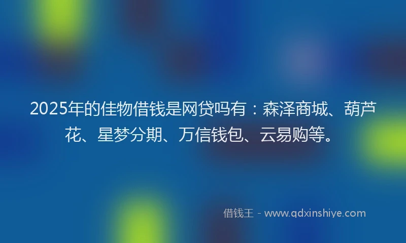 2025年的佳物借钱是网贷吗有：森泽商城、葫芦花、星梦分期、万信钱包、云易购等。