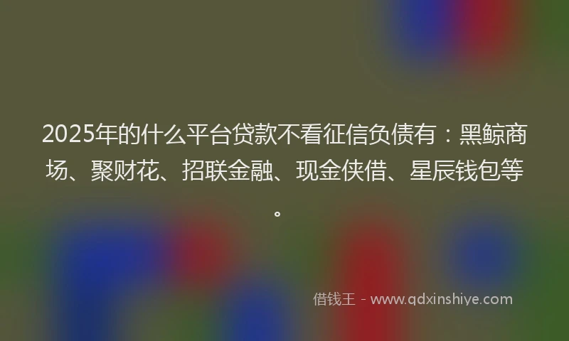 2025年的什么平台贷款不看征信负债有：黑鲸商场、聚财花、招联金融、现金侠借、星辰钱包等。