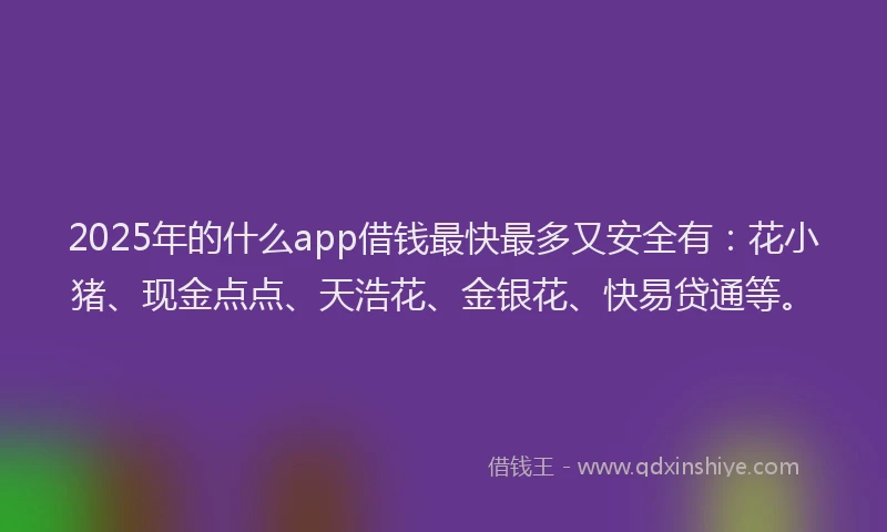 2025年的什么app借钱最快最多又安全有：花小猪、现金点点、天浩花、金银花、快易贷通等。