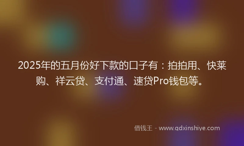 2025年的五月份好下款的口子有：拍拍用、快莱购、祥云贷、支付通、速贷Pro钱包等。