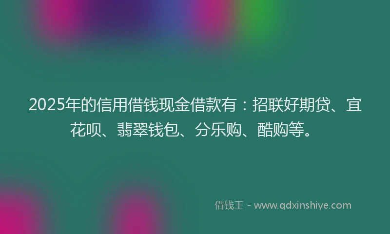 2025年的信用借钱现金借款有：招联好期贷、宜花呗、翡翠钱包、分乐购、酷购等。