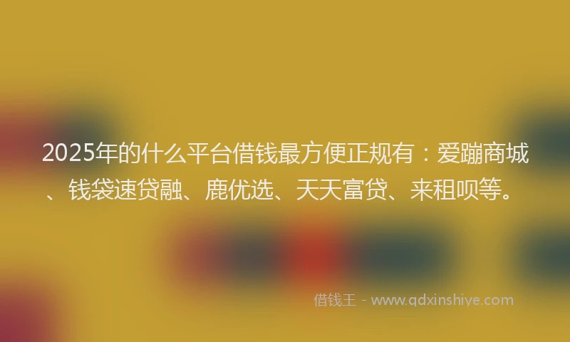 2025年的什么平台借钱最方便正规有：爱蹦商城、钱袋速贷融、鹿优选、天天富贷、来租呗等。