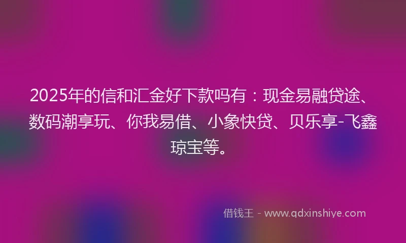 2025年的信和汇金好下款吗有：现金易融贷途、数码潮享玩、你我易借、小象快贷、贝乐享-飞鑫琼宝等。