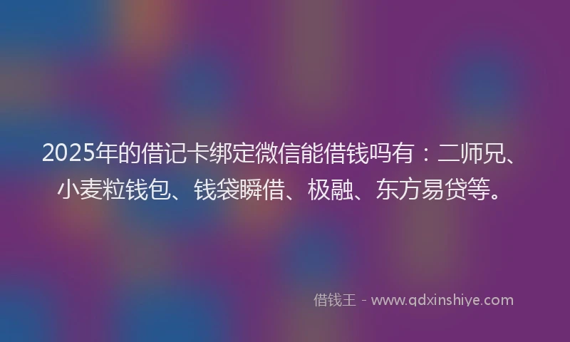 2025年的借记卡绑定微信能借钱吗有：二师兄、小麦粒钱包、钱袋瞬借、极融、东方易贷等。